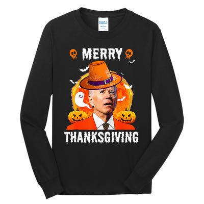 Funny Joe Biden Confused Merry Thanksgiving For Halloween Tall Long Sleeve T-Shirt