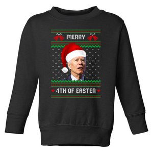 Funny Joe Biden Merry 4th Of Easter Ugly Christmas Sweater Toddler Sweatshirt