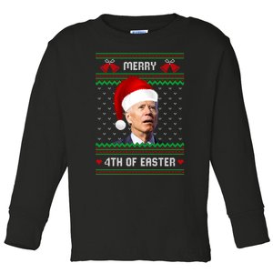 Funny Joe Biden Merry 4th Of Easter Ugly Christmas Sweater Toddler Long Sleeve Shirt