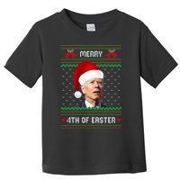 Funny Joe Biden Merry 4th Of Easter Ugly Christmas Sweater Toddler T-Shirt