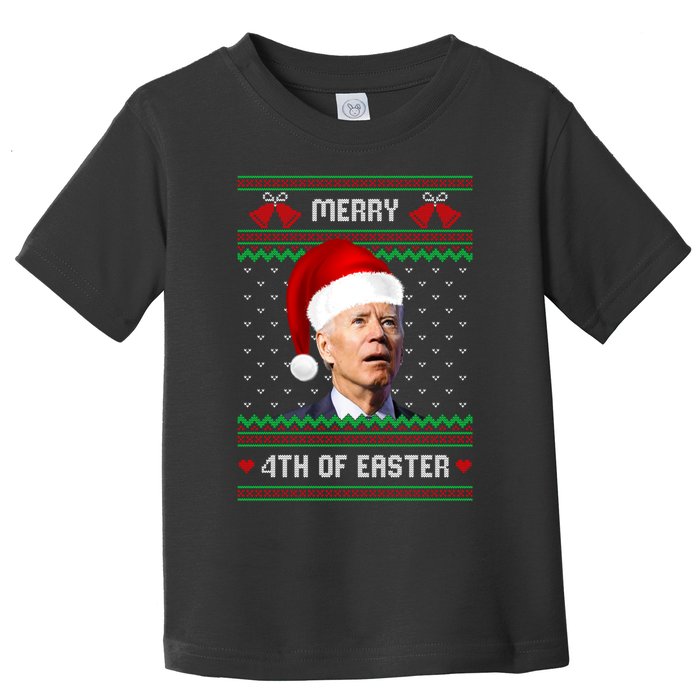 Funny Joe Biden Merry 4th Of Easter Ugly Christmas Sweater Toddler T-Shirt