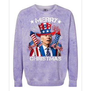 Funny Joe Biden 4th Of July Merry Christmas Firework USA Colorblast Crewneck Sweatshirt