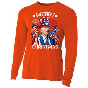 Funny Joe Biden 4th Of July Merry Christmas Firework USA Cooling Performance Long Sleeve Crew