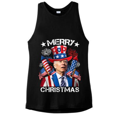 Funny Joe Biden 4th Of July Merry Christmas Firework USA Ladies PosiCharge Tri-Blend Wicking Tank