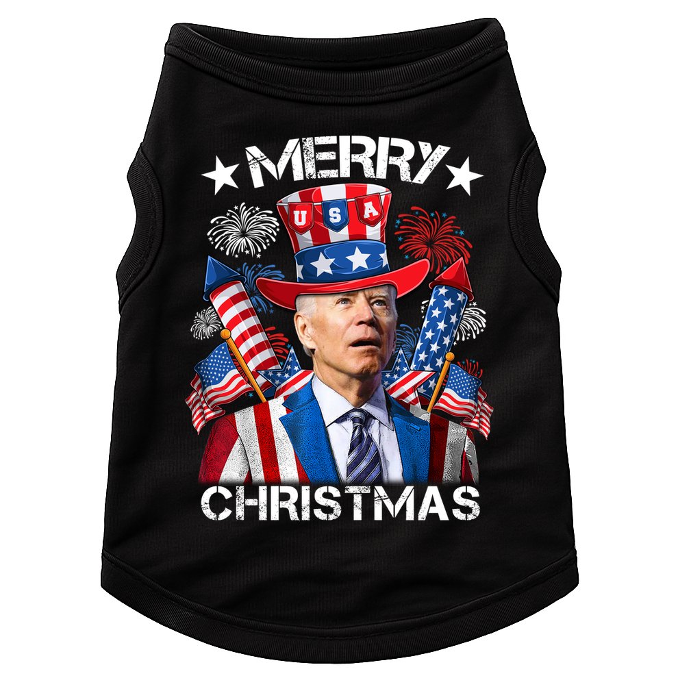 Funny Joe Biden 4th Of July Merry Christmas Firework USA Doggie Tank