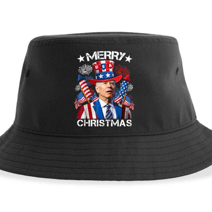 Funny Joe Biden 4th Of July Merry Christmas Firework USA Sustainable Bucket Hat