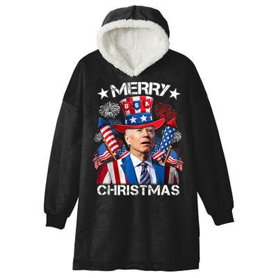 Funny Joe Biden 4th Of July Merry Christmas Firework USA Hooded Wearable Blanket