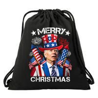 Funny Joe Biden 4th Of July Merry Christmas Firework USA Drawstring Bag
