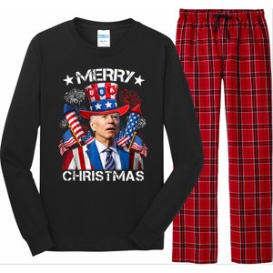 Funny Joe Biden 4th Of July Merry Christmas Firework USA Long Sleeve Pajama Set