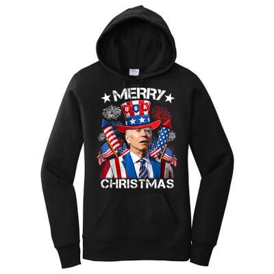 Funny Joe Biden 4th Of July Merry Christmas Firework USA Women's Pullover Hoodie