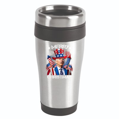 Funny Joe Biden 4th Of July Merry Christmas Firework USA 16oz Travel Tumbler
