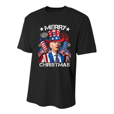 Funny Joe Biden 4th Of July Merry Christmas Firework USA Youth Performance Sprint T-Shirt