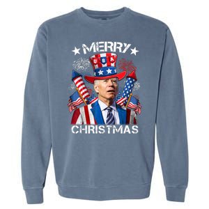 Funny Joe Biden 4th Of July Merry Christmas Firework USA Garment-Dyed Sweatshirt