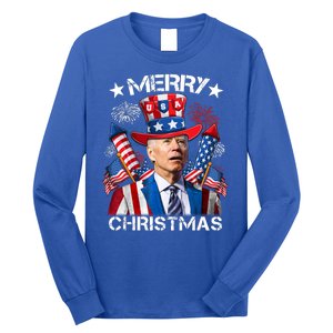 Funny Joe Biden 4th Of July Merry Christmas Firework USA Long Sleeve Shirt