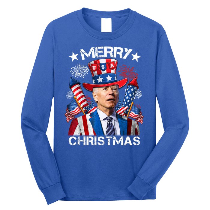 Funny Joe Biden 4th Of July Merry Christmas Firework USA Long Sleeve Shirt