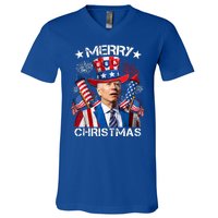 Funny Joe Biden 4th Of July Merry Christmas Firework USA V-Neck T-Shirt