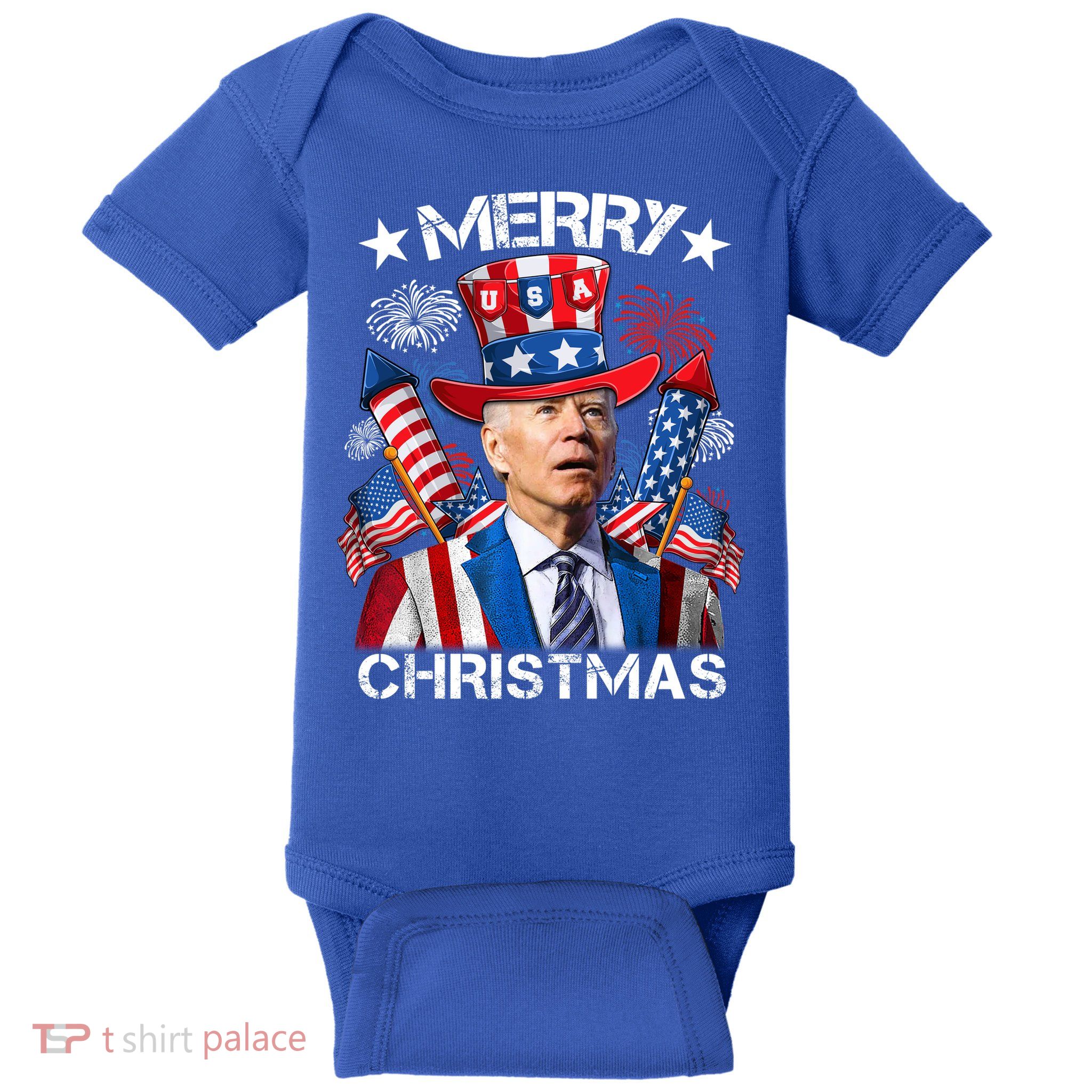 Funny Joe Biden 4th Of July Merry Christmas Firework USA Baby Bodysuit
