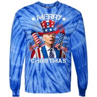 Funny Joe Biden 4th Of July Merry Christmas Firework USA Tie-Dye Long Sleeve Shirt