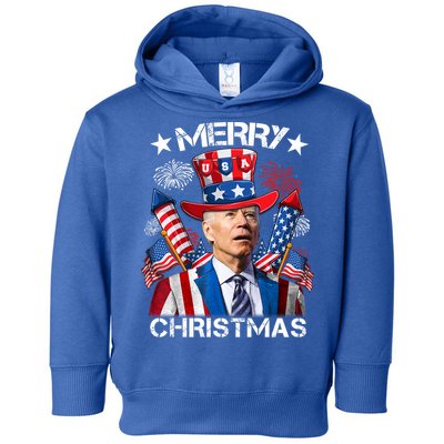 Funny Joe Biden 4th Of July Merry Christmas Firework USA Toddler Hoodie