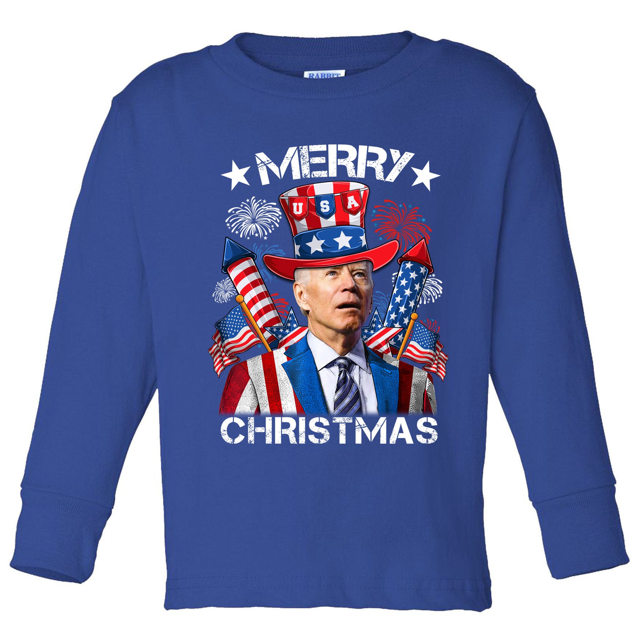 Funny Joe Biden 4th Of July Merry Christmas Firework USA Toddler Long Sleeve Shirt