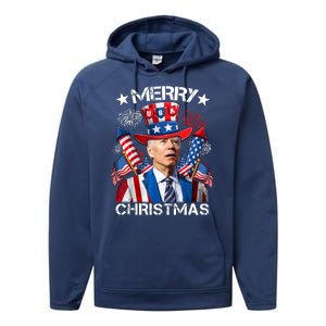 Funny Joe Biden 4th Of July Merry Christmas Firework USA Performance Fleece Hoodie