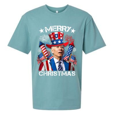 Funny Joe Biden 4th Of July Merry Christmas Firework USA Sueded Cloud Jersey T-Shirt