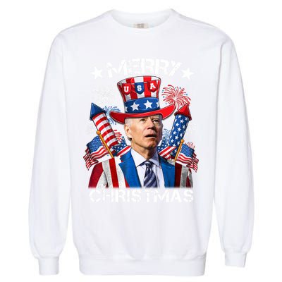 Funny Joe Biden 4th Of July Merry Christmas Firework USA Garment-Dyed Sweatshirt