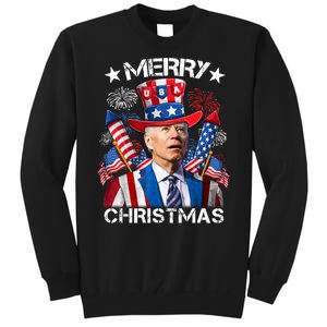 Funny Joe Biden 4th Of July Merry Christmas Firework USA Tall Sweatshirt