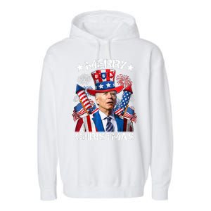 Funny Joe Biden 4th Of July Merry Christmas Firework USA Garment-Dyed Fleece Hoodie