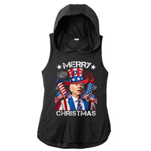 Funny Joe Biden 4th Of July Merry Christmas Firework USA Ladies PosiCharge Tri-Blend Wicking Draft Hoodie Tank