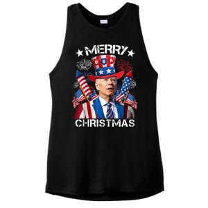 Funny Joe Biden 4th Of July Merry Christmas Firework USA Ladies PosiCharge Tri-Blend Wicking Tank