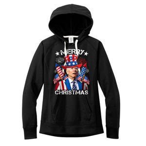 Funny Joe Biden 4th Of July Merry Christmas Firework USA Women's Fleece Hoodie