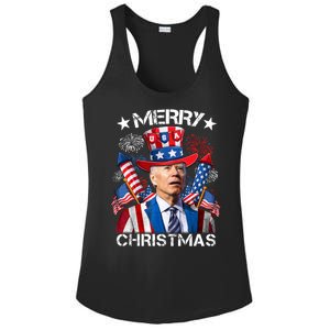 Funny Joe Biden 4th Of July Merry Christmas Firework USA Ladies PosiCharge Competitor Racerback Tank