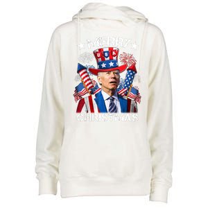 Funny Joe Biden 4th Of July Merry Christmas Firework USA Womens Funnel Neck Pullover Hood