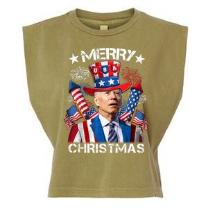 Funny Joe Biden 4th Of July Merry Christmas Firework USA Garment-Dyed Women's Muscle Tee