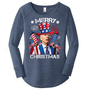 Funny Joe Biden 4th Of July Merry Christmas Firework USA Women's Perfect Tri Tunic Long Sleeve Shirt