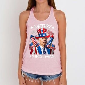 Funny Joe Biden 4th Of July Merry Christmas Firework USA Women's Knotted Racerback Tank