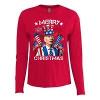 Funny Joe Biden 4th Of July Merry Christmas Firework USA Womens Cotton Relaxed Long Sleeve T-Shirt