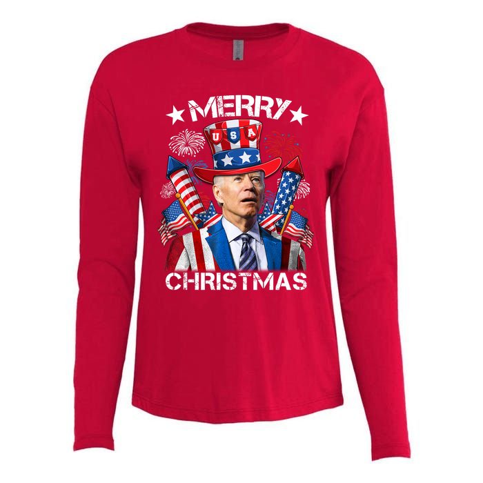 Funny Joe Biden 4th Of July Merry Christmas Firework USA Womens Cotton Relaxed Long Sleeve T-Shirt