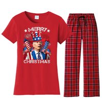 Funny Joe Biden 4th Of July Merry Christmas Firework USA Women's Flannel Pajama Set