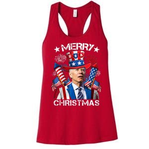 Funny Joe Biden 4th Of July Merry Christmas Firework USA Women's Racerback Tank