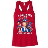 Funny Joe Biden 4th Of July Merry Christmas Firework USA Women's Racerback Tank