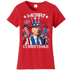 Funny Joe Biden 4th Of July Merry Christmas Firework USA Women's T-Shirt