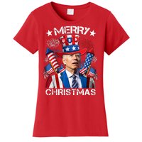 Funny Joe Biden 4th Of July Merry Christmas Firework USA Women's T-Shirt