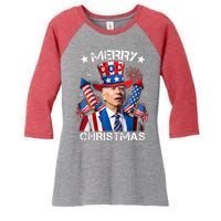 Funny Joe Biden 4th Of July Merry Christmas Firework USA Women's Tri-Blend 3/4-Sleeve Raglan Shirt