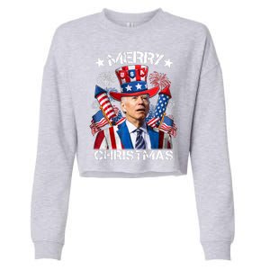 Funny Joe Biden 4th Of July Merry Christmas Firework USA Cropped Pullover Crew