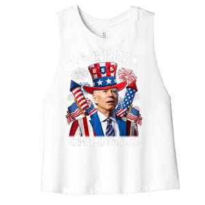 Funny Joe Biden 4th Of July Merry Christmas Firework USA Women's Racerback Cropped Tank