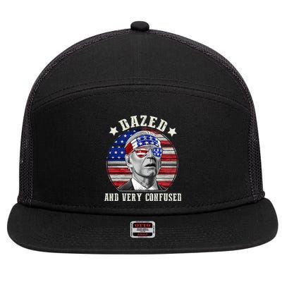 Funny Joe Biden Dazed And Very Confused 4th Of July 2024 7 Panel Mesh Trucker Snapback Hat