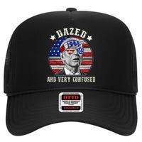 Funny Joe Biden Dazed And Very Confused 4th Of July 2024 High Crown Mesh Back Trucker Hat