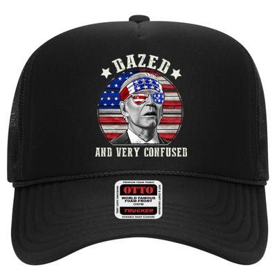 Funny Joe Biden Dazed And Very Confused 4th Of July 2024 High Crown Mesh Back Trucker Hat